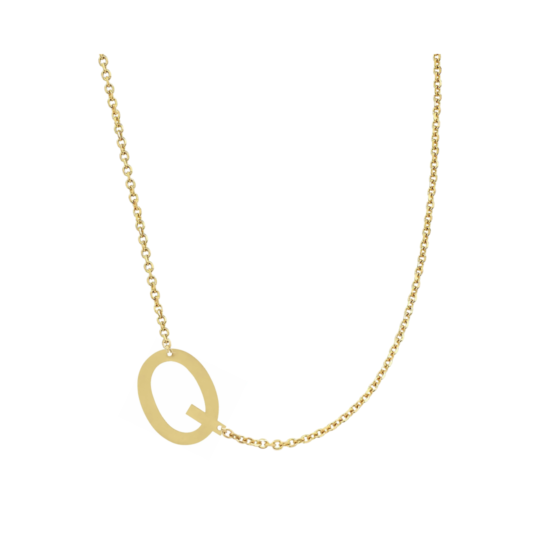 14KT GOLD SIDEWAYS INITIAL NECKLACE - Q